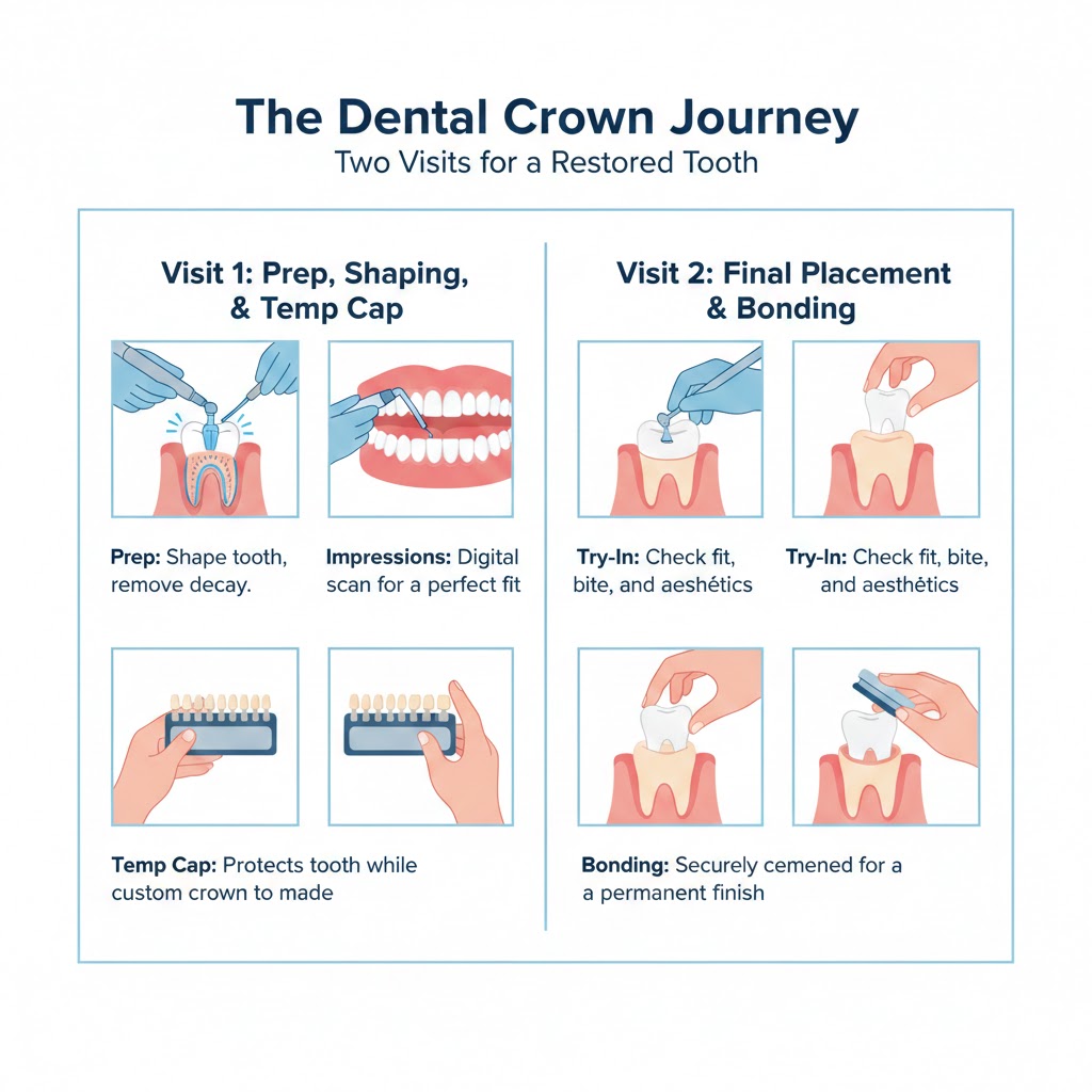 An illustration showing The Procedure of Dental Crowns In Turkey With Dentique