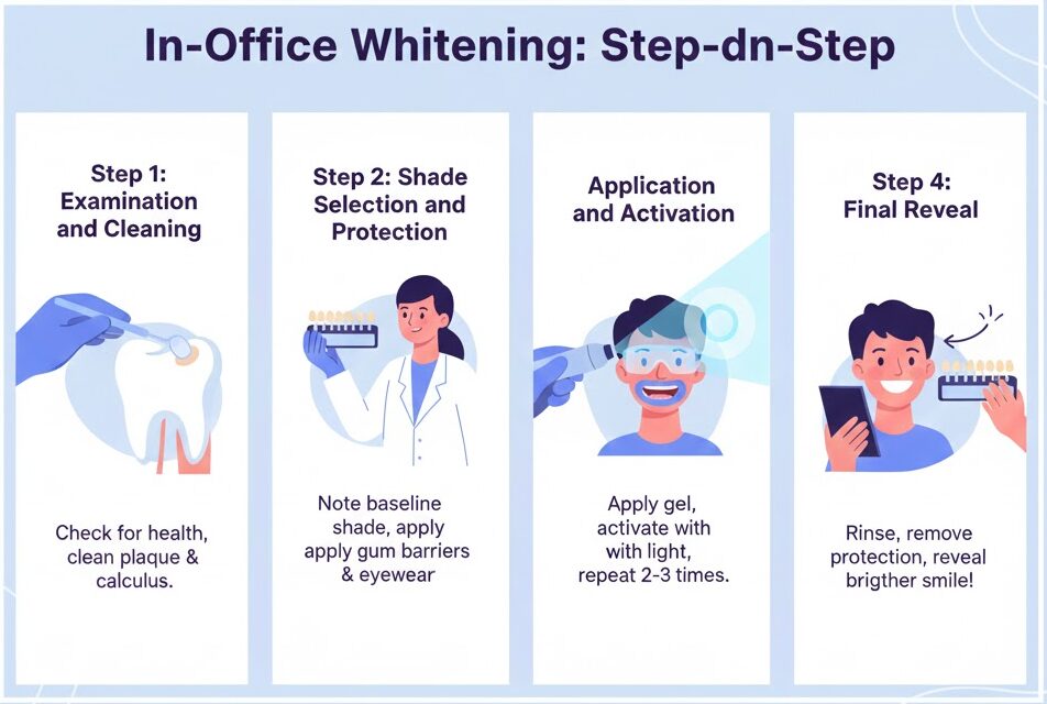 Teeth whitening in Turkey with Dentique, illustrating in-office laser whitening step by step.