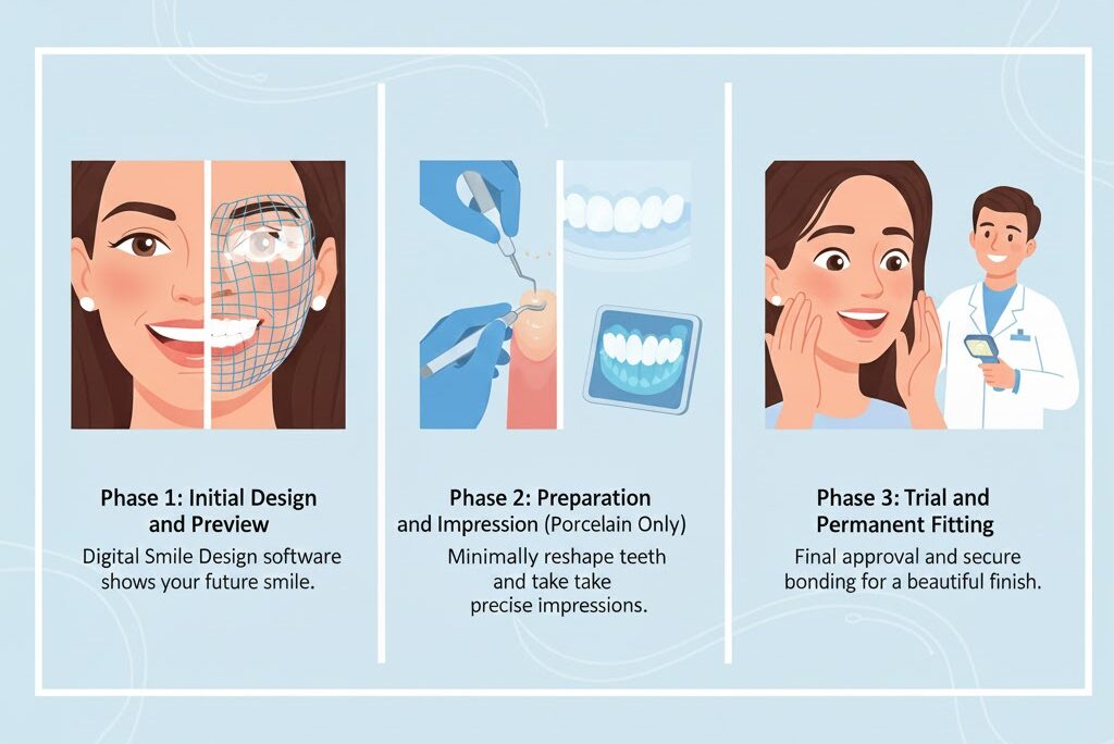An infographic showing the dental veneers timeline with Dentique in Turkey